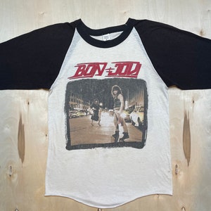 Bon Jovi Runaway Jersey Tee 1984 vintage Jon Bon Jovi Concert Raglan shirt double sided rare 3/4 length black and white rock t-shirt