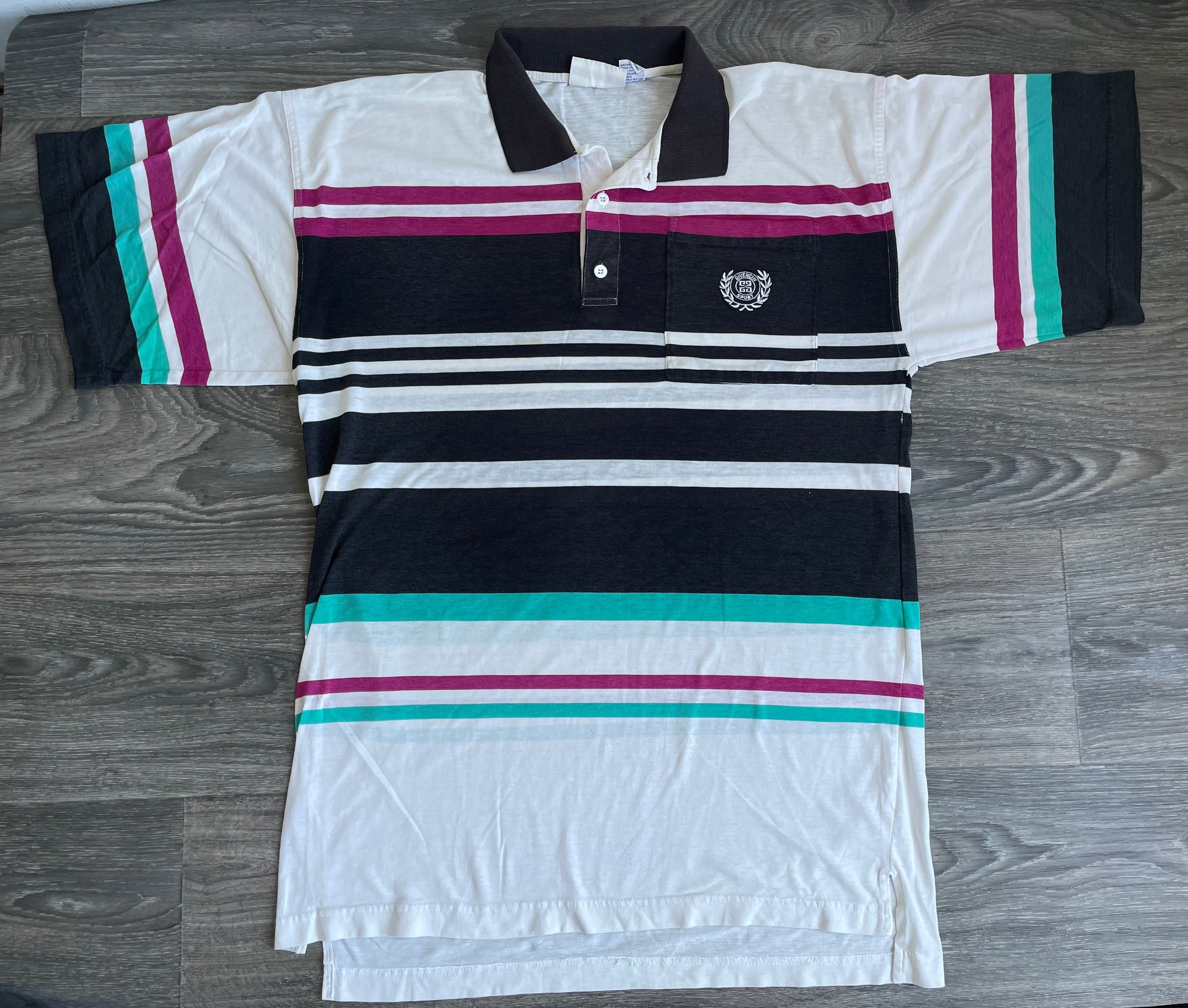Givenchy Polo Shirt 90's Vintage Activewear Sport Striped Collared