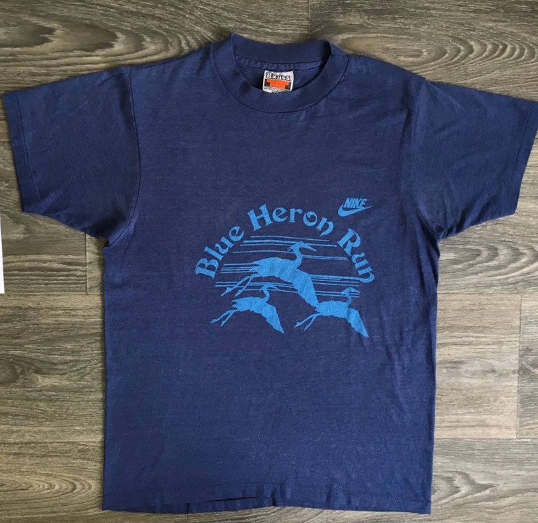 NIKE Shirt 80's Vintage BLUE HERON Run Rare! Super Soft Race
