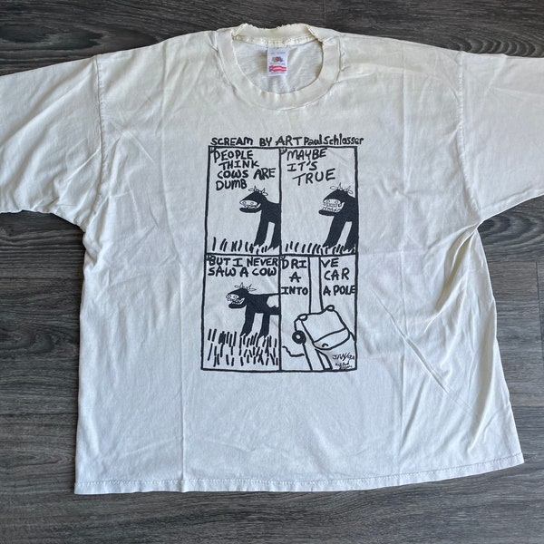 Scream by Art Paul Schlosser Shirt Cow Dumb People Comic Artist Madison State Street Funny 90s Vintage XL