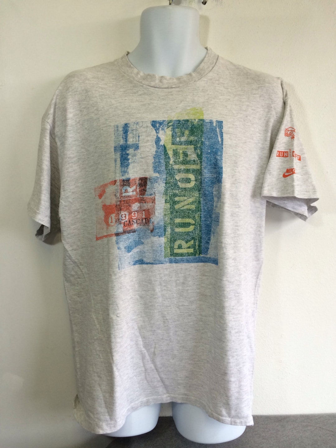 NIKE Shirt 1991 Vintage Original/ CASCADE Run off Grey Tag Race ...