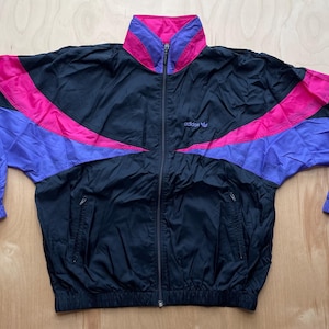 Adidas Warm up Jacket 90s Vintage Purple Pink Black Color Block