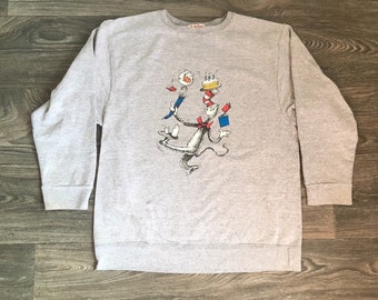 Dr Seuss The CAT In The HAT Shirt 90's Vintage/ 1996 Kid's Book Character Lightweight Sweatshirt UsA Made Junior Med Men Small