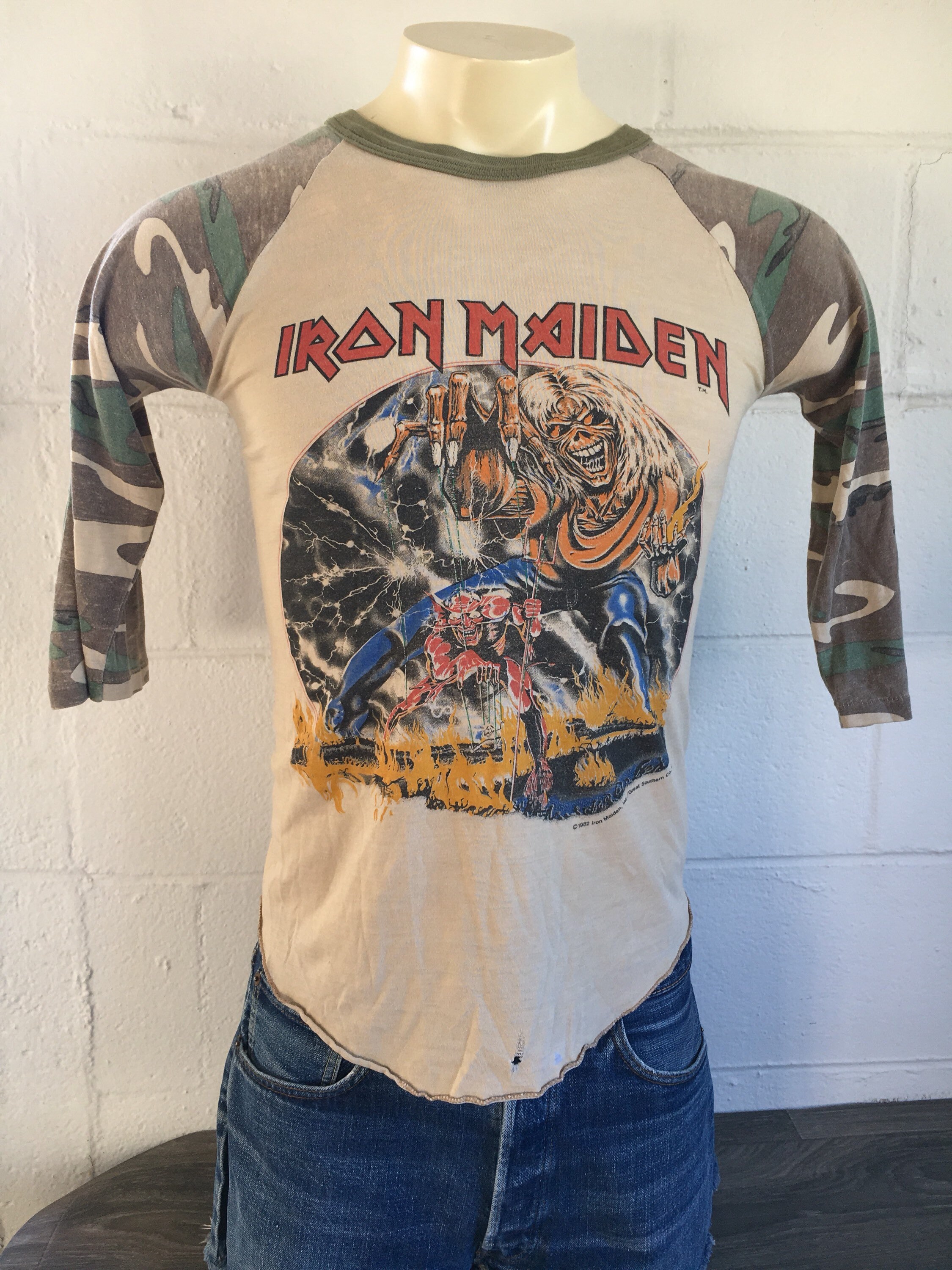 IRON MAIDEN Shirt Tour 1982 Camouflage Vintage ORIGINAL 80's Beast