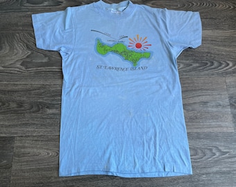 Camiseta da Ilha de São Lourenço, vintage dos anos 80, Alasca, Mar
