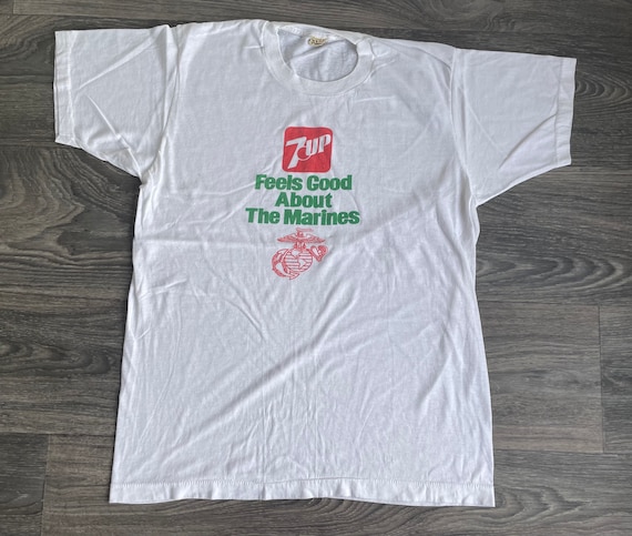 7up Marines Shirt 80s Vtg Emblem Logo Ad Promo Tshirt USA Screen 