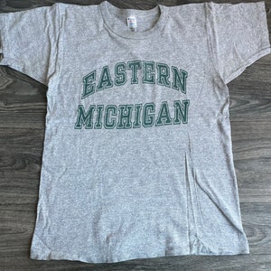 Eastern Michigan shirt 80s Champion vintage 88/12 cotton rayon tag EMU Eagles NCAA tee college university Athletic gym Size Small/Medium