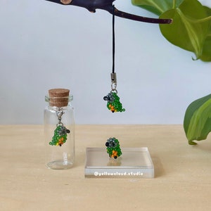 Senegal Parrot Beaded Bird Charm • Tiny Desk Buddy or Cell Phone Charm • cute little handmade birds