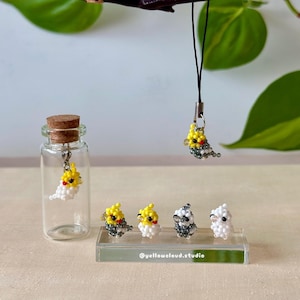 Cockatiel Beaded Bird Charm • Tiny Desk Buddy or Cell Phone Charm • cute little handmade birds