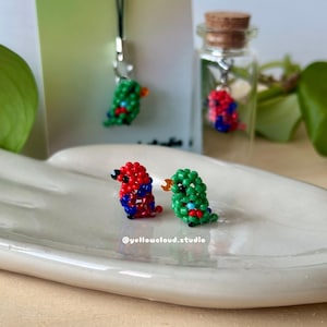 Eclectus Parrot Beaded Bird Charm • Tiny Desk Buddy or Cell Phone Charm • cute little handmade birds