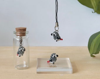Beaded African Grey Bird • Tiny Desk Buddy or Cell Phone Charm • cute handmade charms