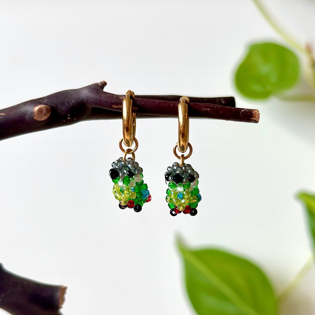 Green Cheek Conure Beaded Bird Earrings Cute Handmade Jewelry Etsy
