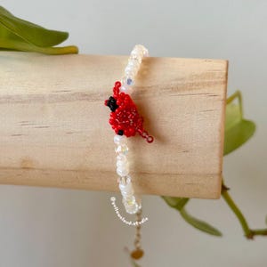 Cardinal Bracelet • cute hand beaded bird jewelry • gifts for bird lovers