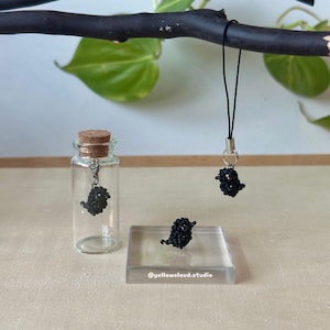 Crow Raven Beaded Bird Charm • Tiny Desk Buddy or Cell Phone Charm • cute little handmade birds