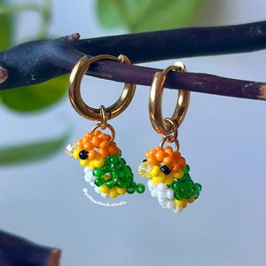 Caique Parrot Earrings • little beaded birds • cute handmade jewelry • gifts for bird lovers