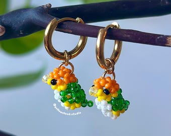 Caique Parrot Earrings • little beaded birds • cute handmade jewelry • gifts for bird lovers
