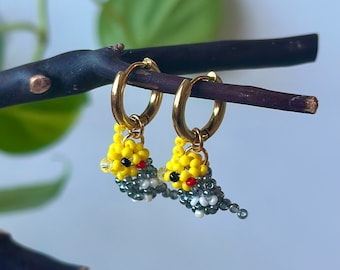 Cockatiel Beaded Bird Earrings • cute handmade jewelry