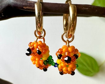 Sun Conure Beaded Bird Earrings • cute handmade jewelry