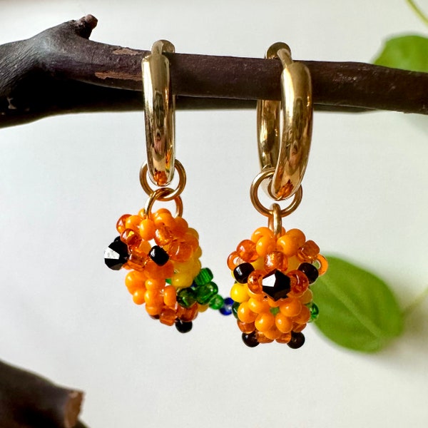 Sun Conure Beaded Bird Earrings • cute handmade jewelry