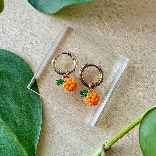 Orange Beaded Fruit Earrings • cute handmade jewelry