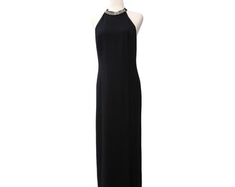 Vintage Black Formal Dress with Rhinestone Collar Sleeveless Long Length Sheath