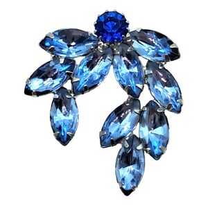 Vintage Blue Rhinestone Brooch Two Tone Pin Laurel Spray Jewelry