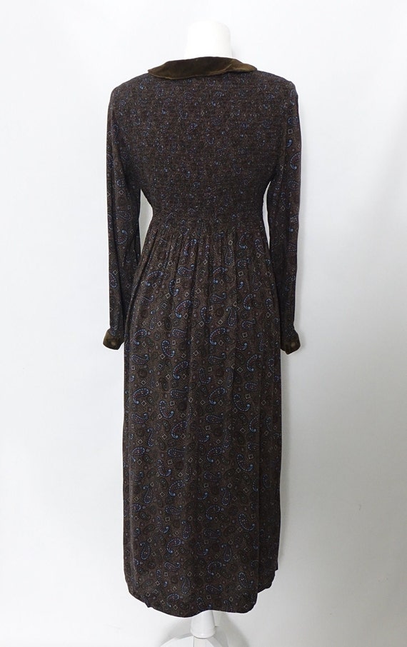 Vintage Modest Paisley Print Dress Brown Velvet T… - image 4