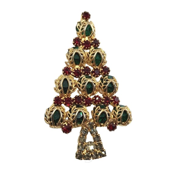 Vintage Hobe Rhinestone Brooch Christmas Tree Pin… - image 1