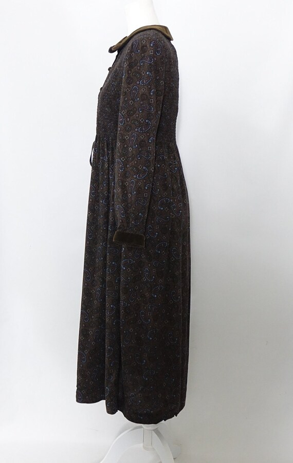 Vintage Modest Paisley Print Dress Brown Velvet T… - image 5