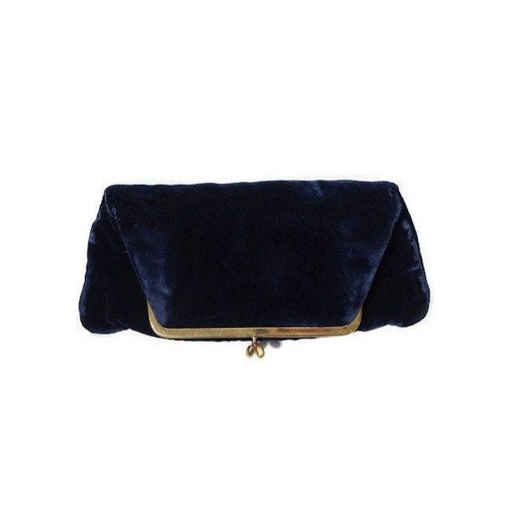 Vintage Blue Velvet Bag Foldover Clutch by Garay Prom… - Gem