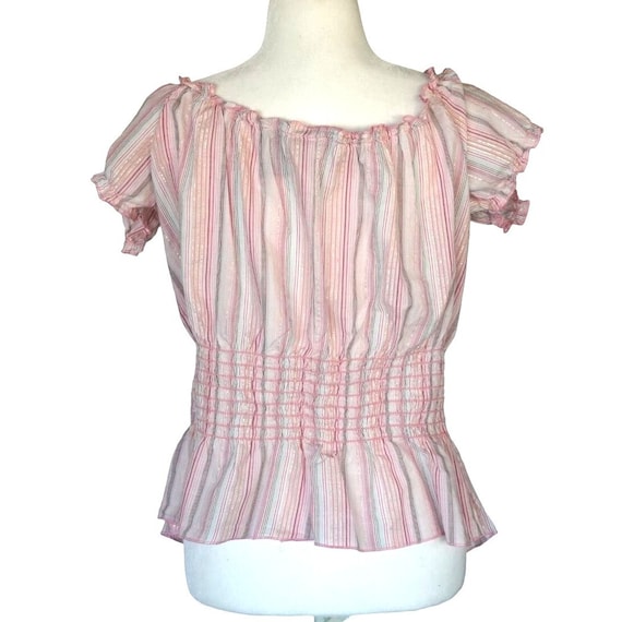 ●RAIVE● Beth Shoulder Y2K Zoey Beth Plus Top Womens Size 2 X Pink Striped Lurex