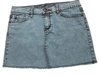 Vanilla Star Denim Mini Skirt Girls Size 16 Blue Jean Raw Hem Acid Wash Y2K
