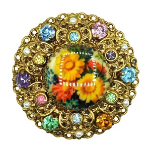 Vintage West Germany Brosche Pastell Strass Floral Cabochon Schmuck
