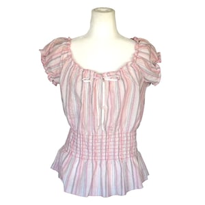 Y2K Zoey Beth Plus Top Womens Size 2 X Pink Striped Lurex Shirt On Off Shoulder Plus Size Blouse