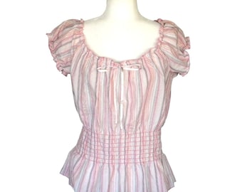 Y2K Zoey Beth Plus Top Womens Size 2 X Pink Striped Lurex Shirt On Off Shoulder Plus Size Blouse