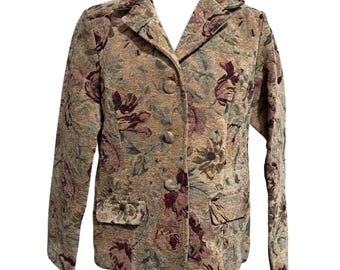 Vintage Floral Tapestry Blazer Jacket Womens Size S By JJ Boutique Button-Front