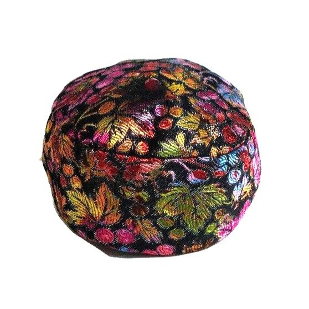 Vintage Floral Hat Womens Metallic Ombre Leaves Flowers Berries by Favorette Uni 60s Marche Pink Satin Floral Hat Velvet Flowers Bucket Hat  main image 2