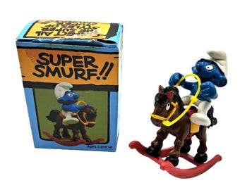 Vintage Wallace Berrie Super Smurf Rocking Horse Figurine By Schleich Hong Kong