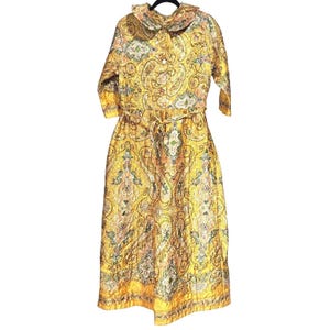 Vintage Penneys Loungewear Jumpsuit Women Yellow Paisley Wide Leg Quilted Tie