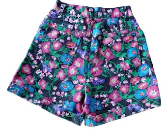 Vintage Nuovo Jean Shorts Womens 9 Floral Denim Flower High Waisted High Rise Mo