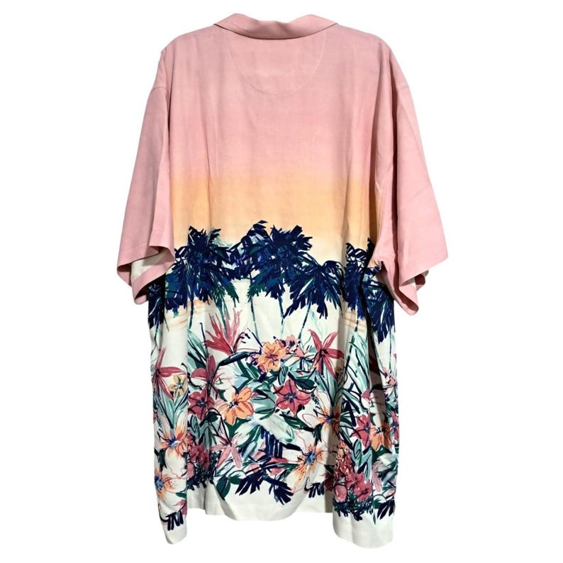 Tommy Bahama Silk Shirt Mens XXL Hawaiian Tropical Palm Print Ombre Pink Floral zdjęcie 2