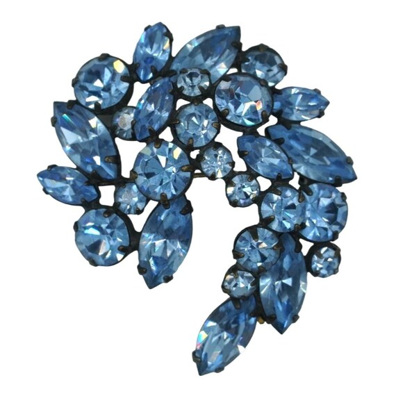 Vintage Regency Blue Rhinestone Brooch Layered Com