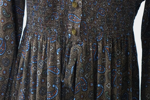 Vintage Modest Paisley Print Dress Brown Velvet T… - image 6