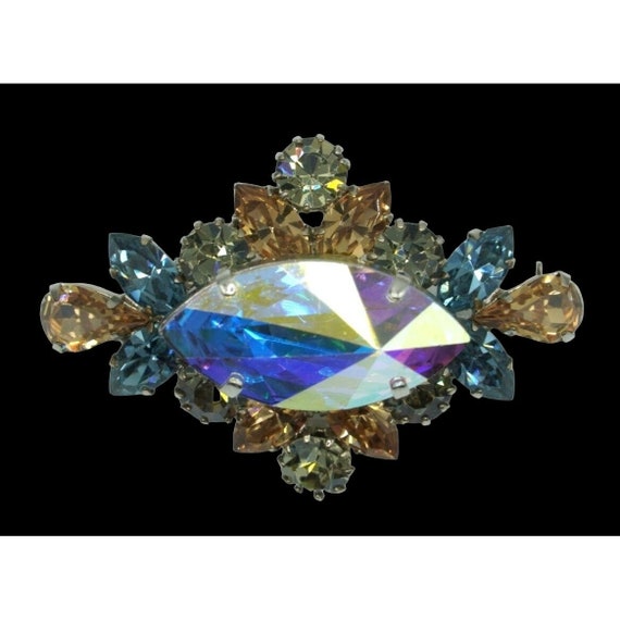 Vintage Austria Brooch Blue Topaz Rhinestones Lar… - image 2