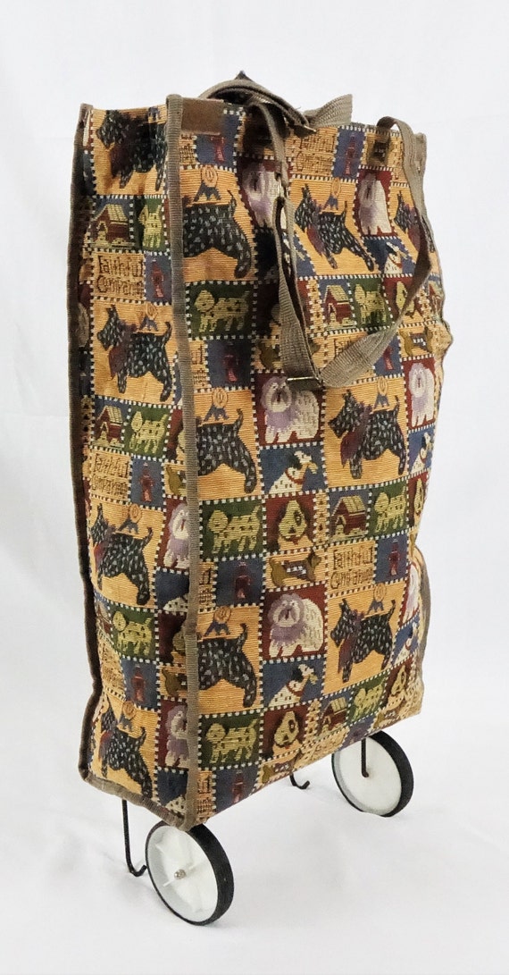 Vintage Dog Rolling Case Foldable Market Bag Shopp