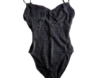 Sun Streak Newport News Swimsuit Women 14 Tall Black Shimmer Lurex 01544