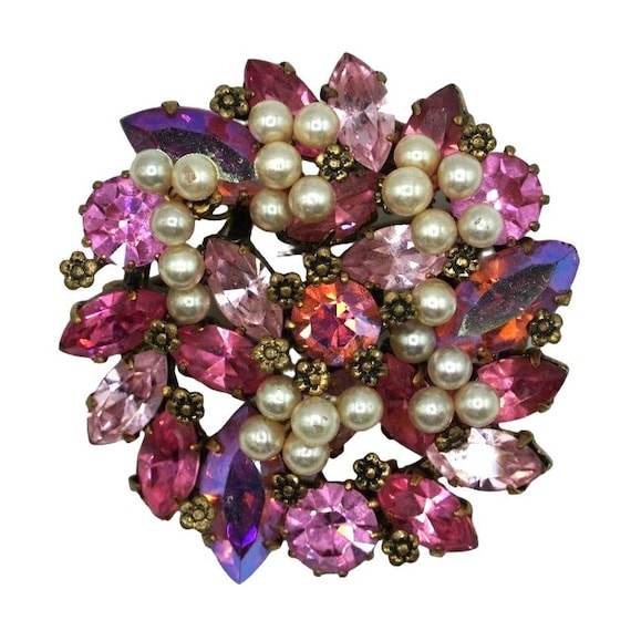 Vintage Austria Brooch Earrings Pink Rhinestones … - image 2