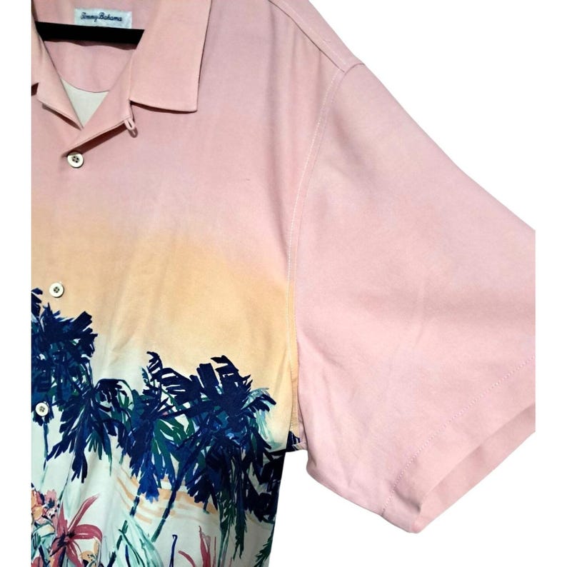 Tommy Bahama Silk Shirt Mens XXL Hawaiian Tropical Palm Print Ombre Pink Floral zdjęcie 7