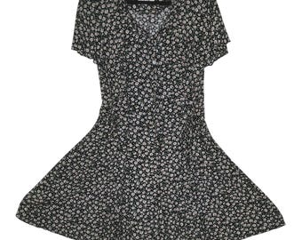 Alix Taylor Shorts Romper Women L / XL Black Floral Vintage 90s Ties