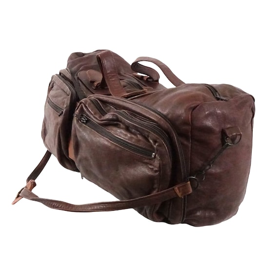 Vintage Convertible Duffle Bag Crossbody Brown Le… - image 2